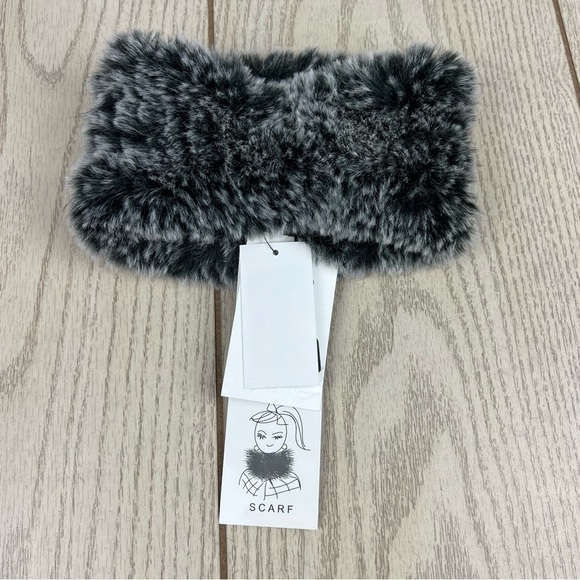 Surell Rex Rabbit Faux Fur Knit Stretch Headband OS Black Frost $65
